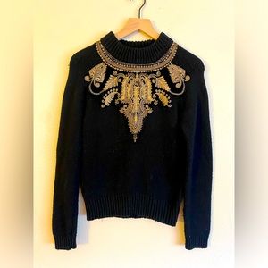 Zara Embroidered Sweater Size Medium Black